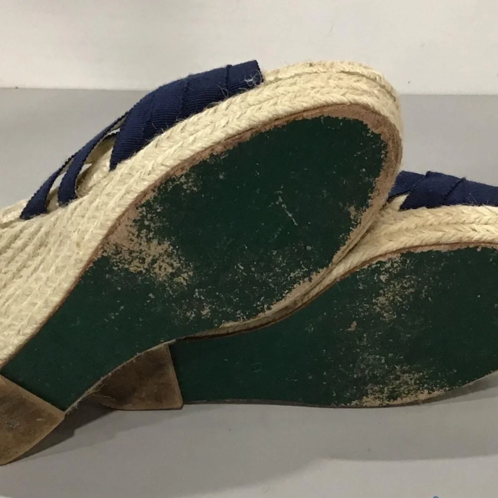Women’s Stubbs & Wootton Navy Fabric Wedge Sandals Size 38